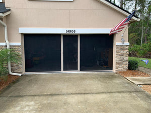 9'W x 7'H Lifestyle Screens® Garage Screen Door, with Upgraded 17x20 Black PVC Coated Polyester Screen Fabric and With Center Passage Door