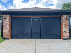 16'W x 7'H Lifestyle Screens® Garage Screen Door, with Upgraded 17x20 Black PVC Coated Polyester Screen Fabric and With Center Passage Door