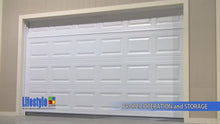 Load and play video in Gallery viewer, 6'W x 7'H Lifestyle Screens® Garage Screen Door, with Upgraded 17x20 White PVC Coated Polyester Screen Fabric and With Center Passage Door
